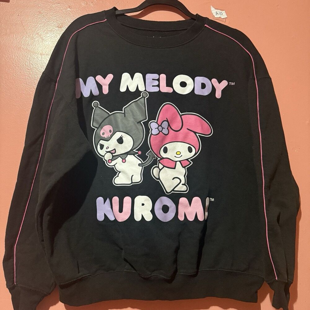 Sanrio Womens Sweater XL Extra Large Black Kuromi My Melody Pullover Sweatshirt
